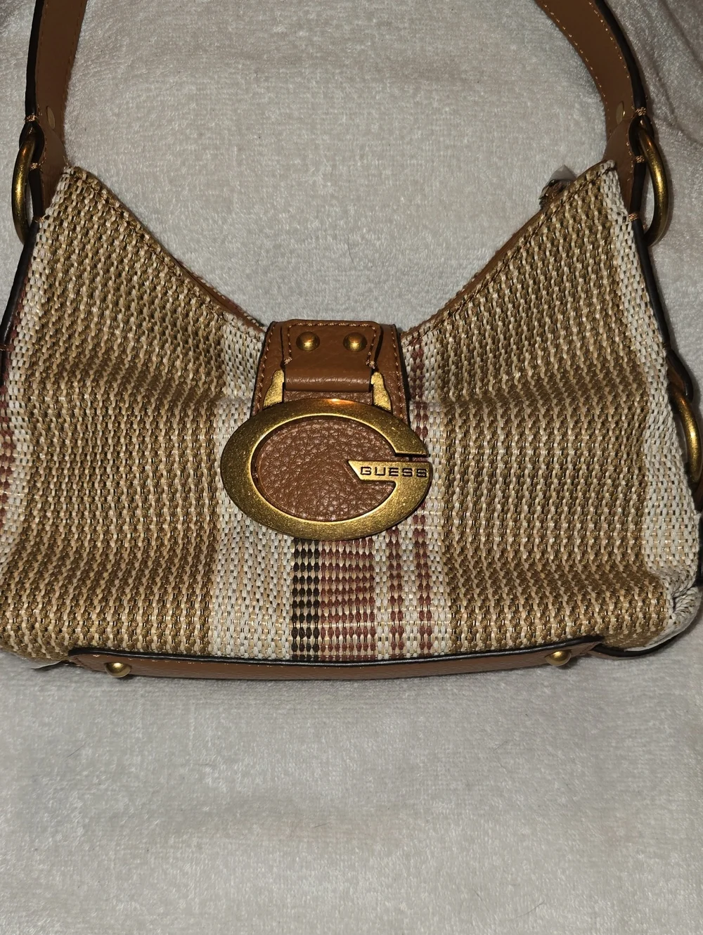 GUESS Camden Mini Striped Canvas Shoulder Purse NWOT
